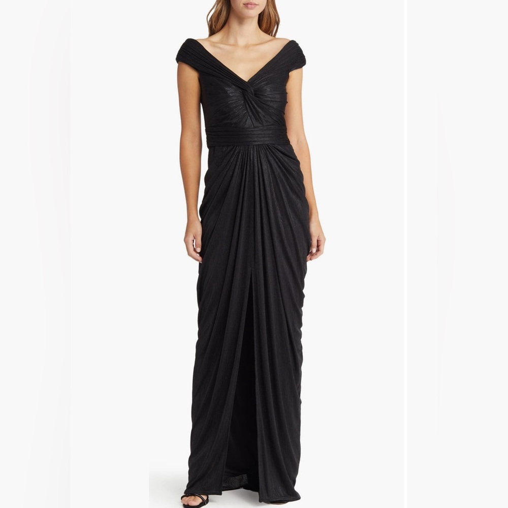 Tadashi Shohi Ellery Metallic Draped Jersey Gown